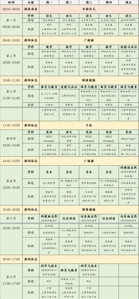 2023年3月13日-17日上海空中课堂课程表- 上海本地宝