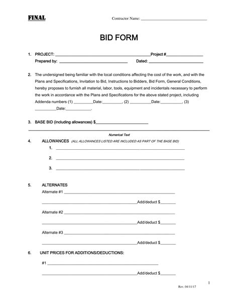 Printable Bid Proposal Template - Printable Form, Templates and Letter