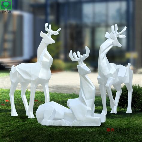 大件园林景观工程雕塑几何块面动物雕塑玻璃钢梅花鹿惠州厂家 ...
