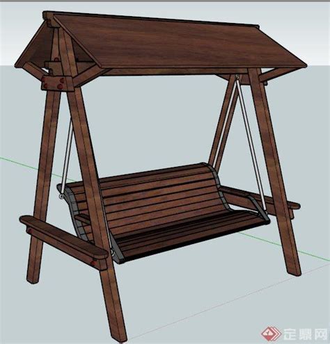 中式木制秋千椅su模型