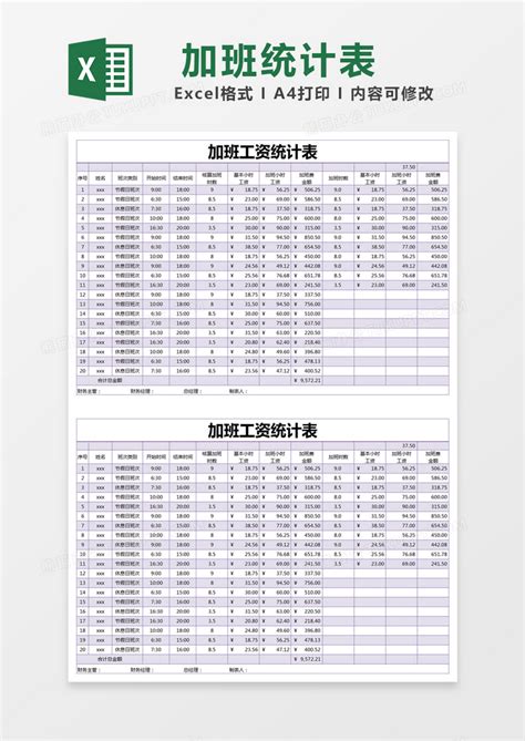 紫色简约加班工资统计表模版Excel模板下载_熊猫办公