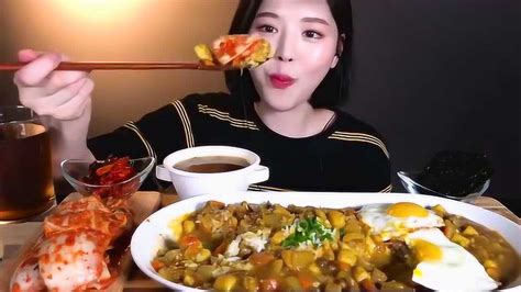 韩国吃播：韩国福姬姐姐吃播咖喱饭，我能吃一整盘！_腾讯视频