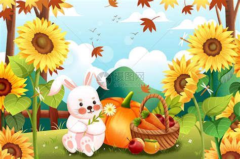 二十四节气小兔子与向日葵插画插画图片下载-正版图片402176702-摄图网