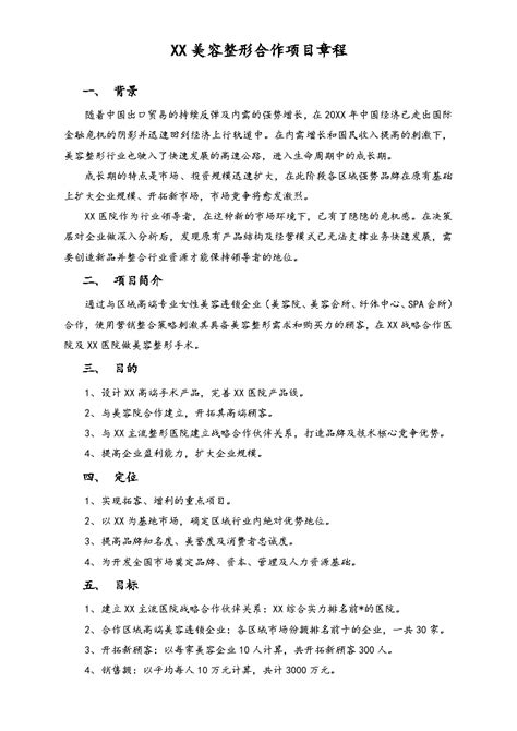 XX大型整形医院异业联盟美容整形合作项目章程_施工文档_土木在线