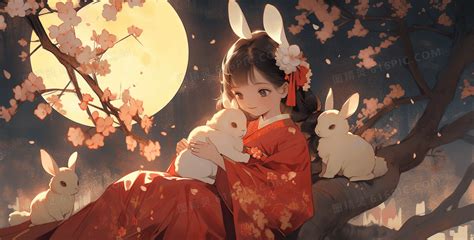 女生抱兔子头像古风动漫