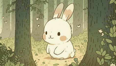 Fluffy cute Rabbit baby in the forest in laughing happily, style ...