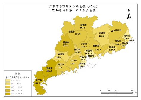 广东省各市地区生产总值（亿元）2016年地区第一产业生产总值-3S知识库-地理国情监测云平台