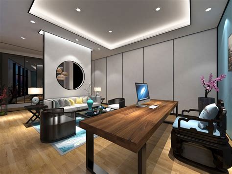 现代新中式风格办公室装修设计案例效果图_岚禾办公空间设计