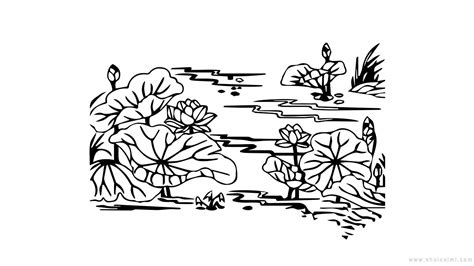 画一幅美丽的荷花池塘,画一幅荷花池塘,荷花池图片手绘简笔画_大山谷图库