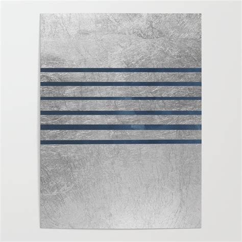 Elegant silver navy blue watercolor stripes Poster by Pink Water | Society6