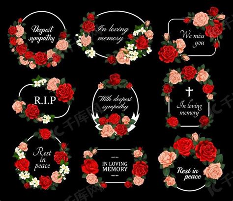 带有红色和粉红色玫瑰花花圈的葬礼矢量卡片。背景图片免费下载_海报banner/高清大图_千库网(图片编号6352660)