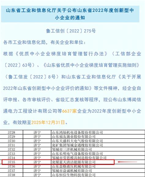 兖煤蓝天入选山东省2022年度创新型中小企业名单-中国农村能源行业协会