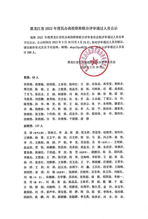 黑龙江省2022年度民办高校职称联合评审通过人员公示 - 信息公开 - 齐齐哈尔理工职业学院