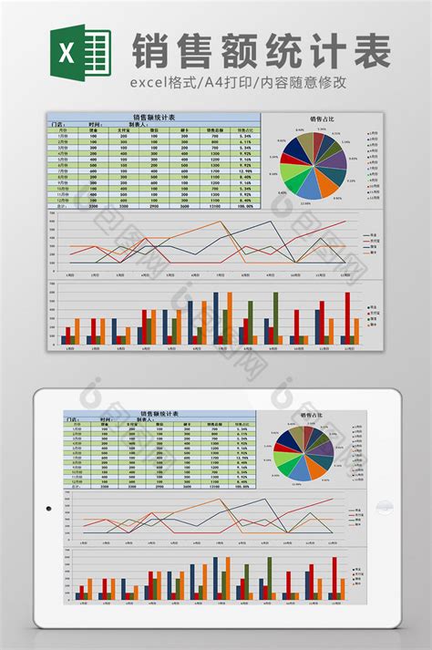 销售统计簇状柱形图表Excel模板_销售统计簇状柱形图表Excel模板下载_可视化图表-脚步网