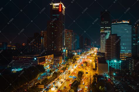 武汉城市夜景夜晚建筑中南路俯拍航拍摄影图配图高清摄影大图-千库网