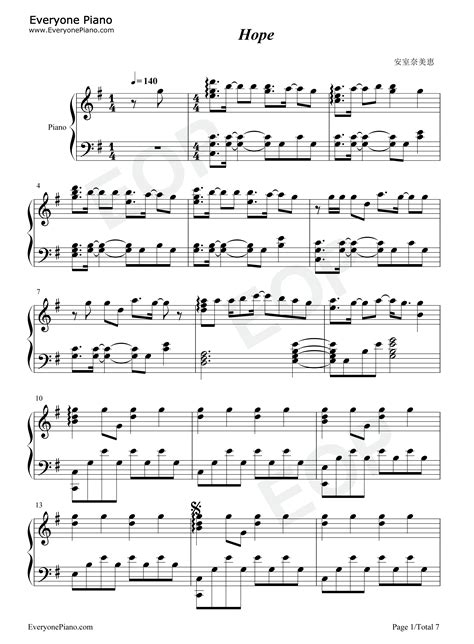 Hope-海贼王OP20-钢琴谱文件（五线谱、双手简谱、数字谱、Midi、PDF）免费下载