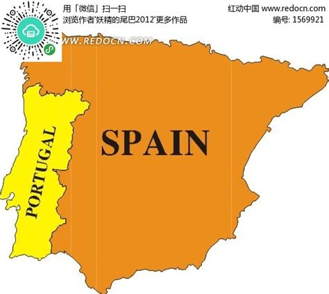 暖色调西班牙和葡萄牙矢量地图EPS素材免费下载_红动中国