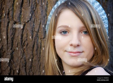 Beautiful Young Teen Girl With Brackets On Teeth In White Stock Photo ...