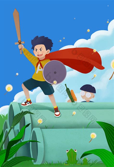 童年六一儿童英雄回忆童梦童趣平面插画图片-包图网
