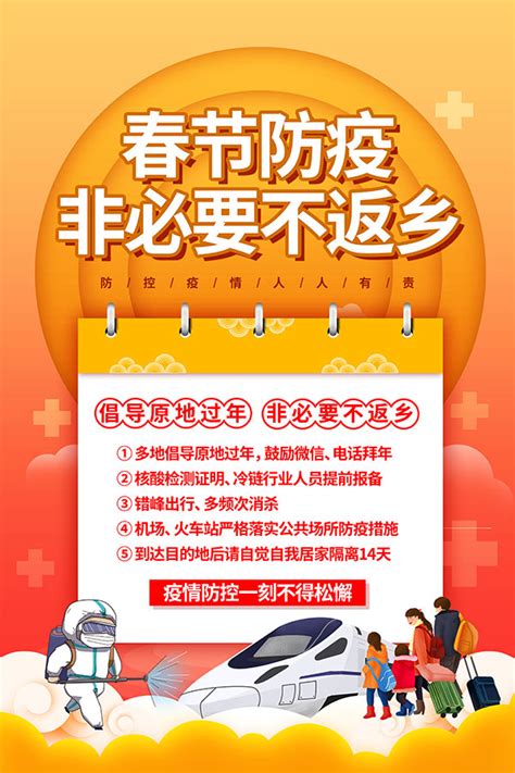 春节疫情防控就地过年非必要不返乡海报图片下载_红动中国