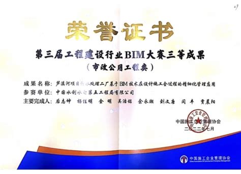 中国水利水电第五工程局有限公司 基层动态 芦溪河项目荣获“第三届工程建设行业BIM大赛三等成果”