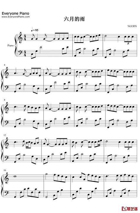 六月的雨钢琴谱-胡歌-C调简单版-简谱网