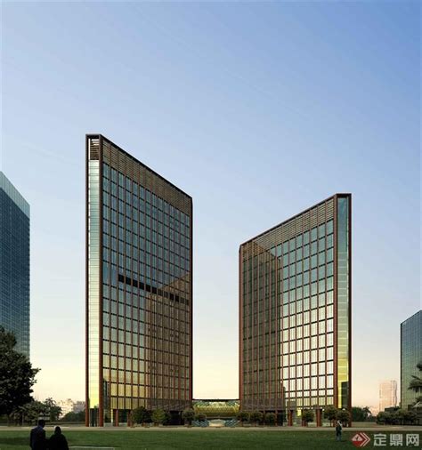 两栋办公大楼建筑设计3DMAX模型（附效果图）