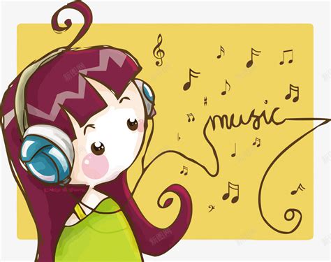 卡通听歌的小女孩png图片免费下载-素材7mmVPVVVV-新图网