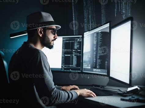 a hacker in his dark room. Generative ai 33495825 Stock Photo at Vecteezy