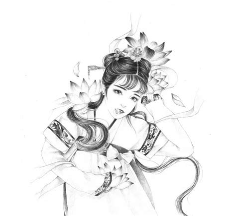 古风头像黑白绘画女生图片