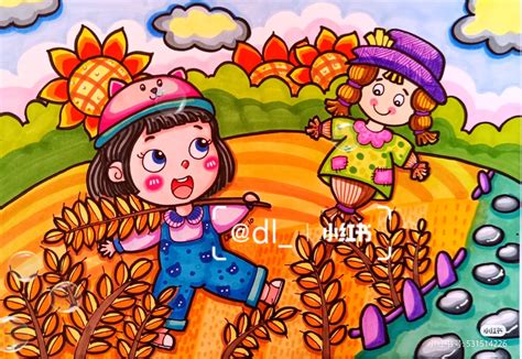 儿童画秋天的图画大全：秋天的小乡村 咿咿呀呀儿童手工网
