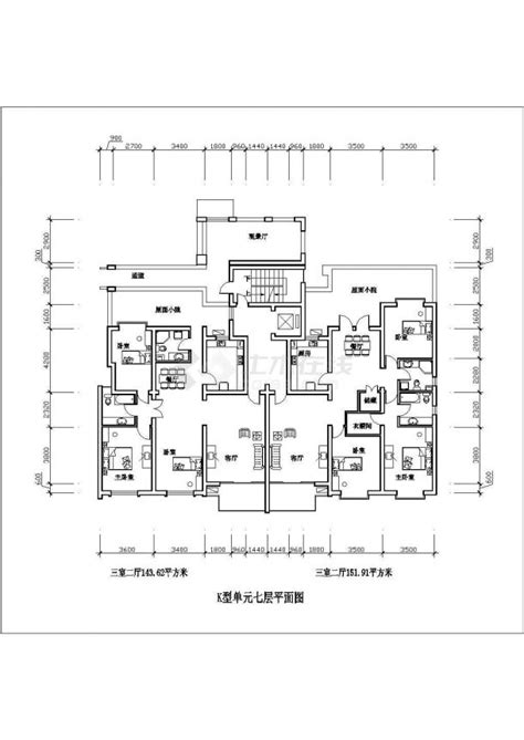 某三室二厅住宅小区143平米CAD构造平立剖施工图纸_土木在线