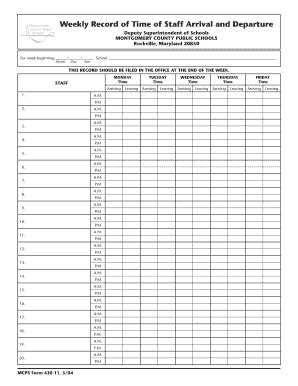 Fillable Online mcps k12 md MCPS Form 430-11, 3/04. Weekly Record of ...