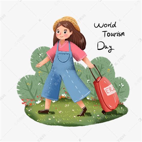 国际旅游日手绘旅游小女孩素材图片免费下载-千库网