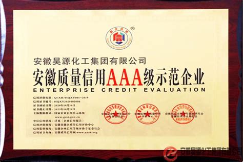 昊源公司获评“安徽质量信用AAA级示范企业”