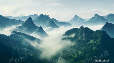 高耸入云的山峰景色插画AI图片下载_红动中国