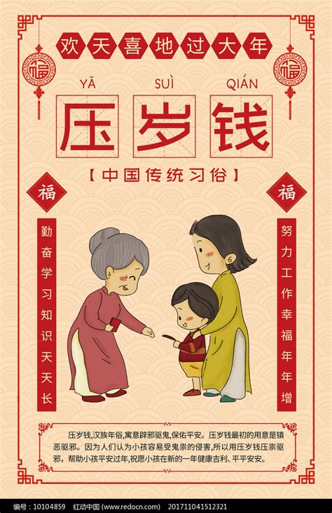 中国传统习俗压岁钱宣传海报图片_海报_编号10104859_红动中国