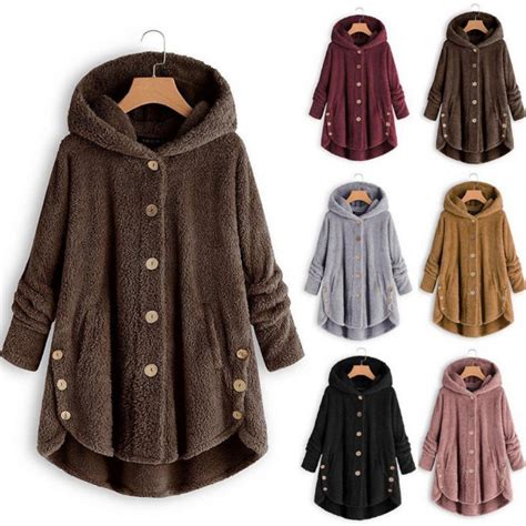 亚马逊ebay2022冬新时尚女装欧美纽扣毛绒上衣不规则潮牌纯色外套-阿里巴巴
