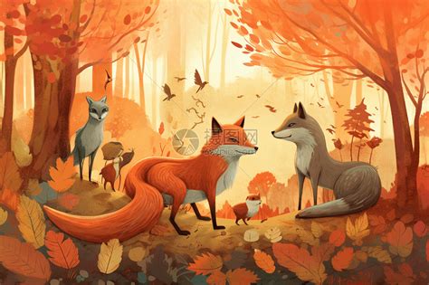 小狐狸在森林里插画图片下载-正版图片600087349-摄图网