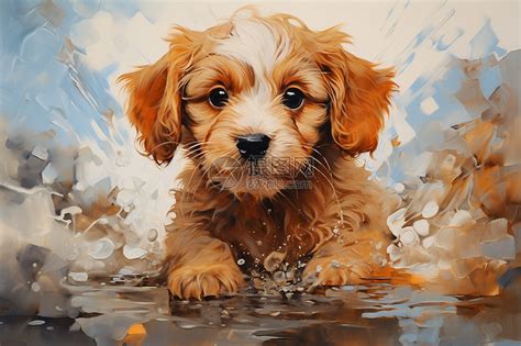 欢快活泼的小狗油画插画图片下载-正版图片600738034-摄图网