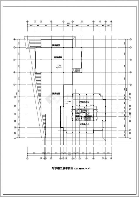 南京秦淮路某1.1万平米19层框架写字楼建筑设计CAD图纸（含机房水箱层）_写字楼_土木在线