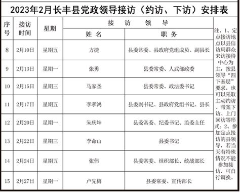 2022年8月长丰县党政领导接访（约访、下访）安排表--长丰报