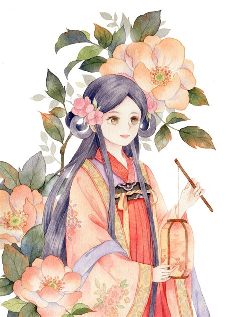 水彩画古风女生头像线稿