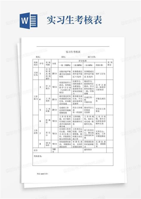 实习生考核表Word模板下载_编号qabxkoae_熊猫办公