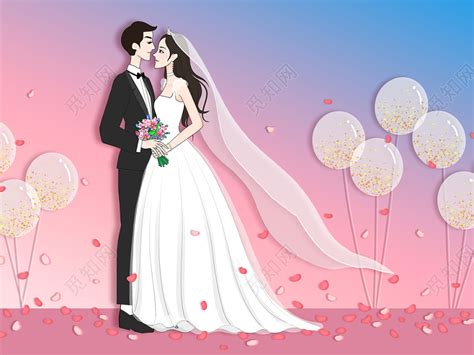 手绘卡通人物结婚婚礼原创海报插画图片素材免费下载 - 觅知网