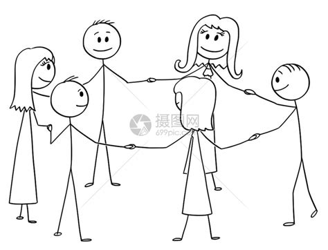 卡通棍绘制六人小组相互握手并围成一圈的六人小组概念图插画图片下载-正版图片304576875-摄图网