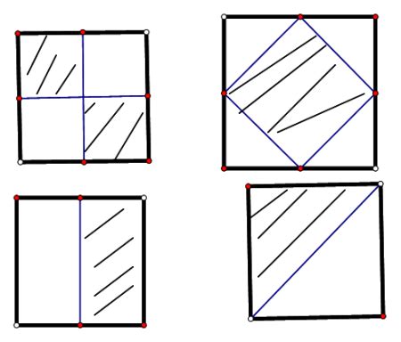 用阴影部分表示，画出正方形的二分之一，用四种方式-
