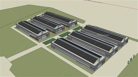 厂区厂房建筑设计SU模型 - SketchUp模型库 - 毕马汇 Nbimer
