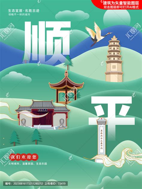 顺平县绿色城市地标建筑海报,海报设计,画册/宣传单/广告,设计模板,汇图网www.huitu.com