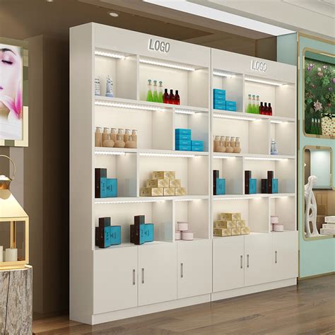 韩版化妆品钢木货架展柜展示柜定做美容护肤品柜台背柜超市展示架-阿里巴巴